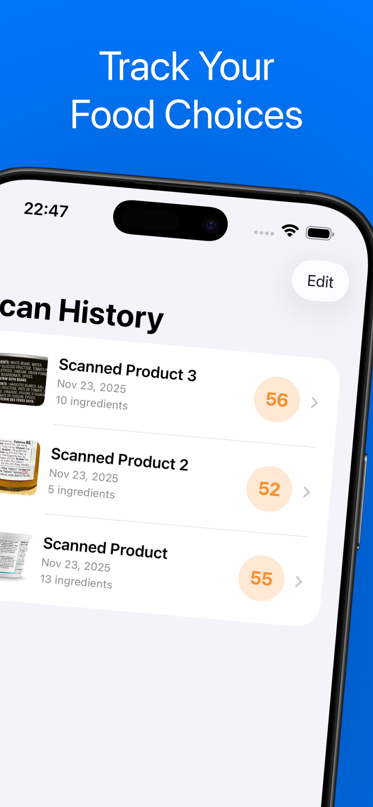 NoJunk scanning food label with AI-powered OCR in real-time